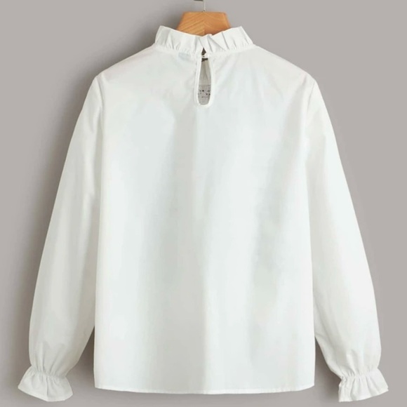 SHEIN Plus size (4X) Plaid Tweed Panel Raw Cut Flounce Sleeve Blouse - Picture 3 of 4